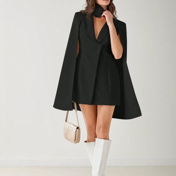 Black Elegant Women's Button-Front Long Sleeve Casual Blazer - Picture 7 of 8